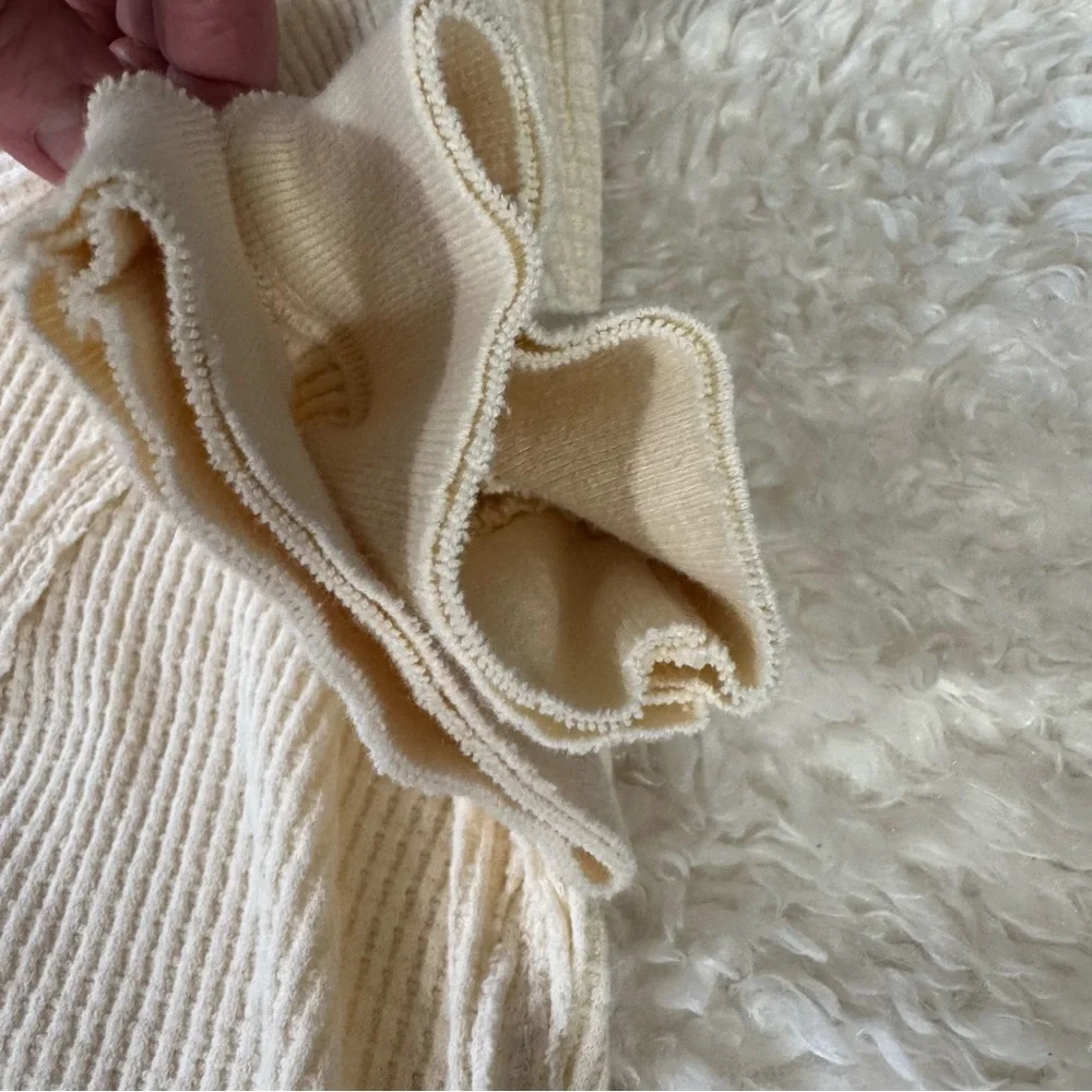 Free People We The Free Buttercup Thermal Top Oversized Small Ecru Waffle Knit - Picture 8 of 12